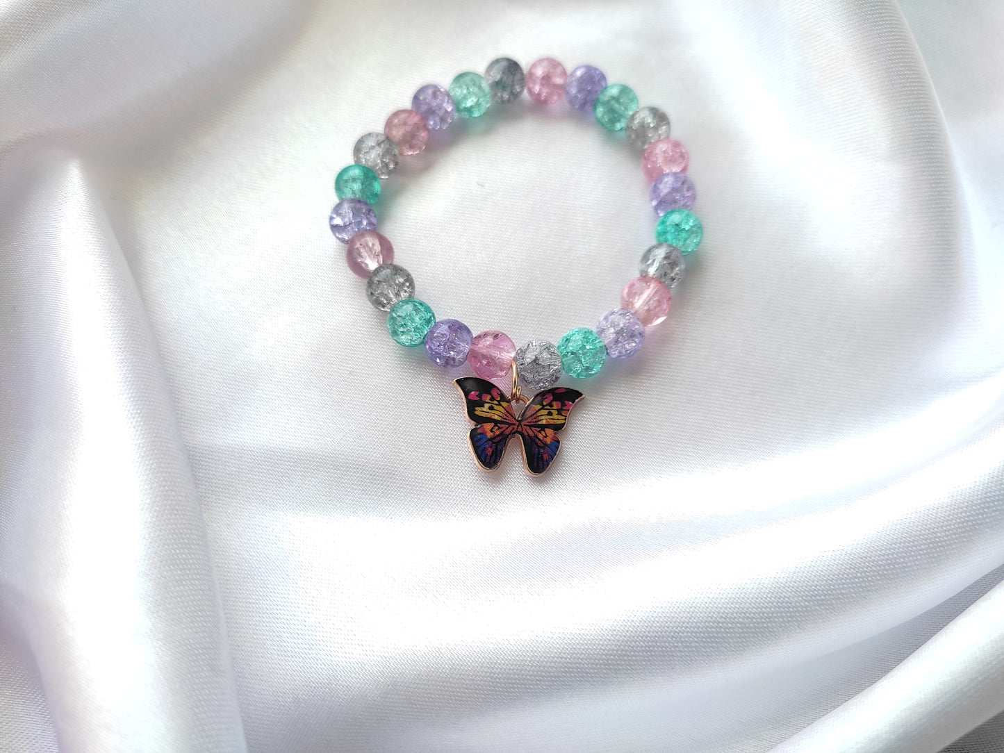 Beautiful printed butterfly mutli-coloured beads bracelet for women and girls