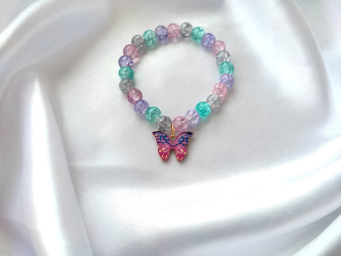 Beautiful printed butterfly mutli-coloured beads bracelet for women and girls
