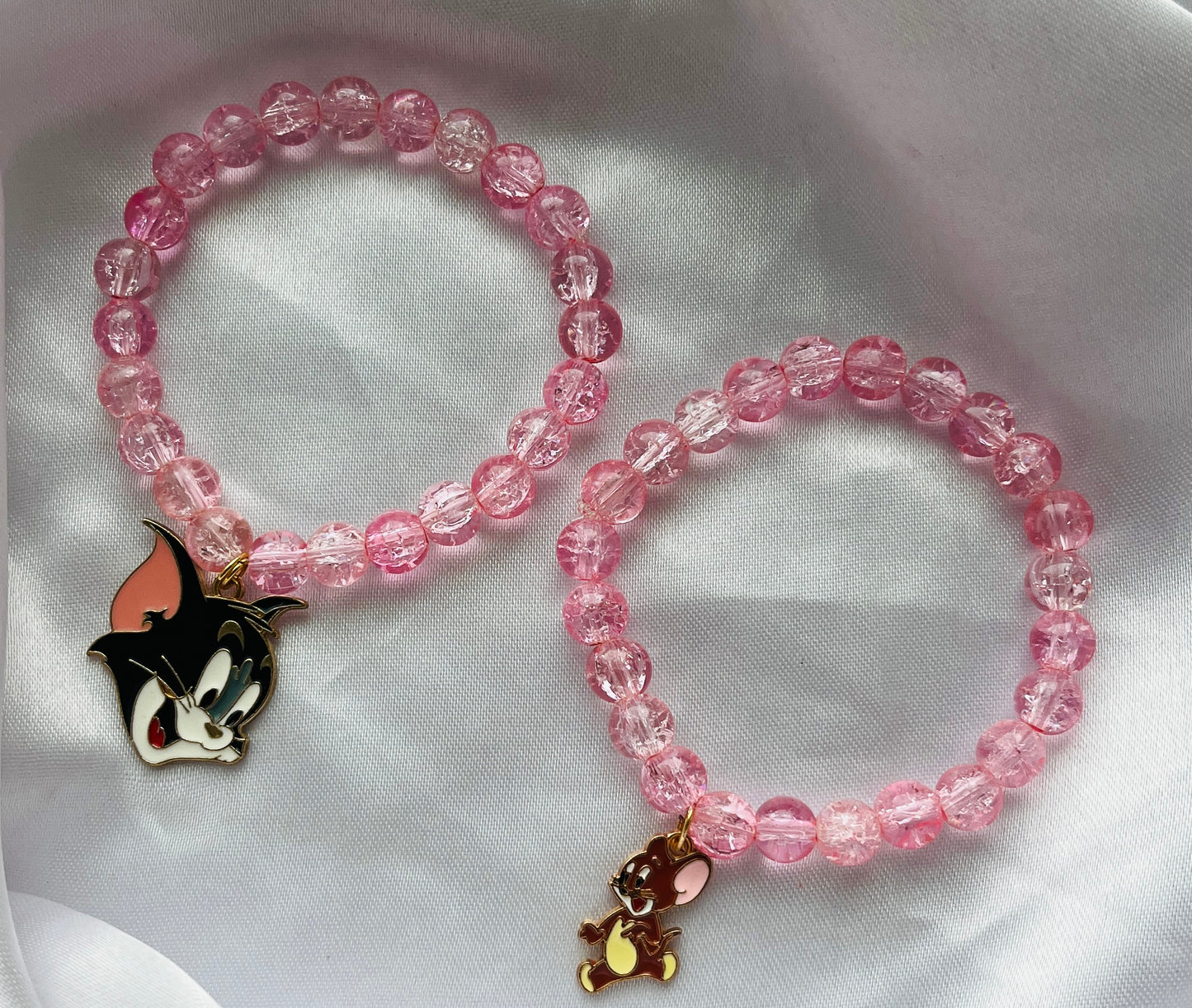 Jewelsbysirani Pack of 2 cute Tom and Jerry crystall crackle glass Blue Beads Bracelet for Best Friends