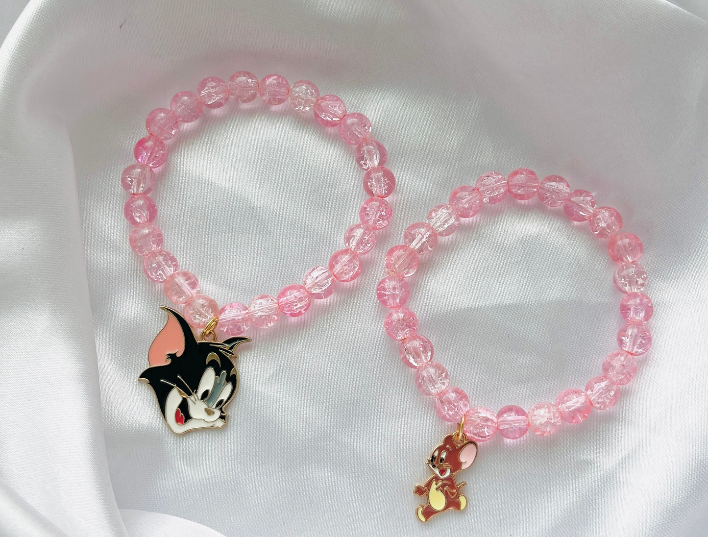 Jewelsbysirani Pack of 2 cute Tom and Jerry crystall crackle glass Blue Beads Bracelet for Best Friends