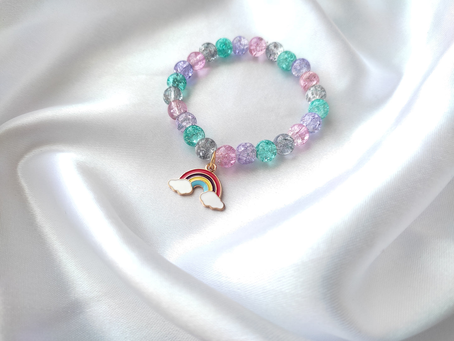 Pretty rainbow multi-colour beads bracelet for women and girls