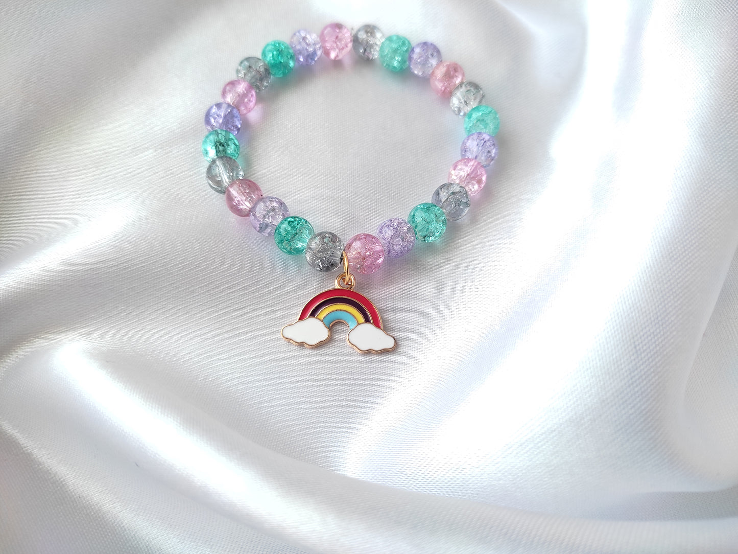 Pretty rainbow multi-colour beads bracelet for women and girls