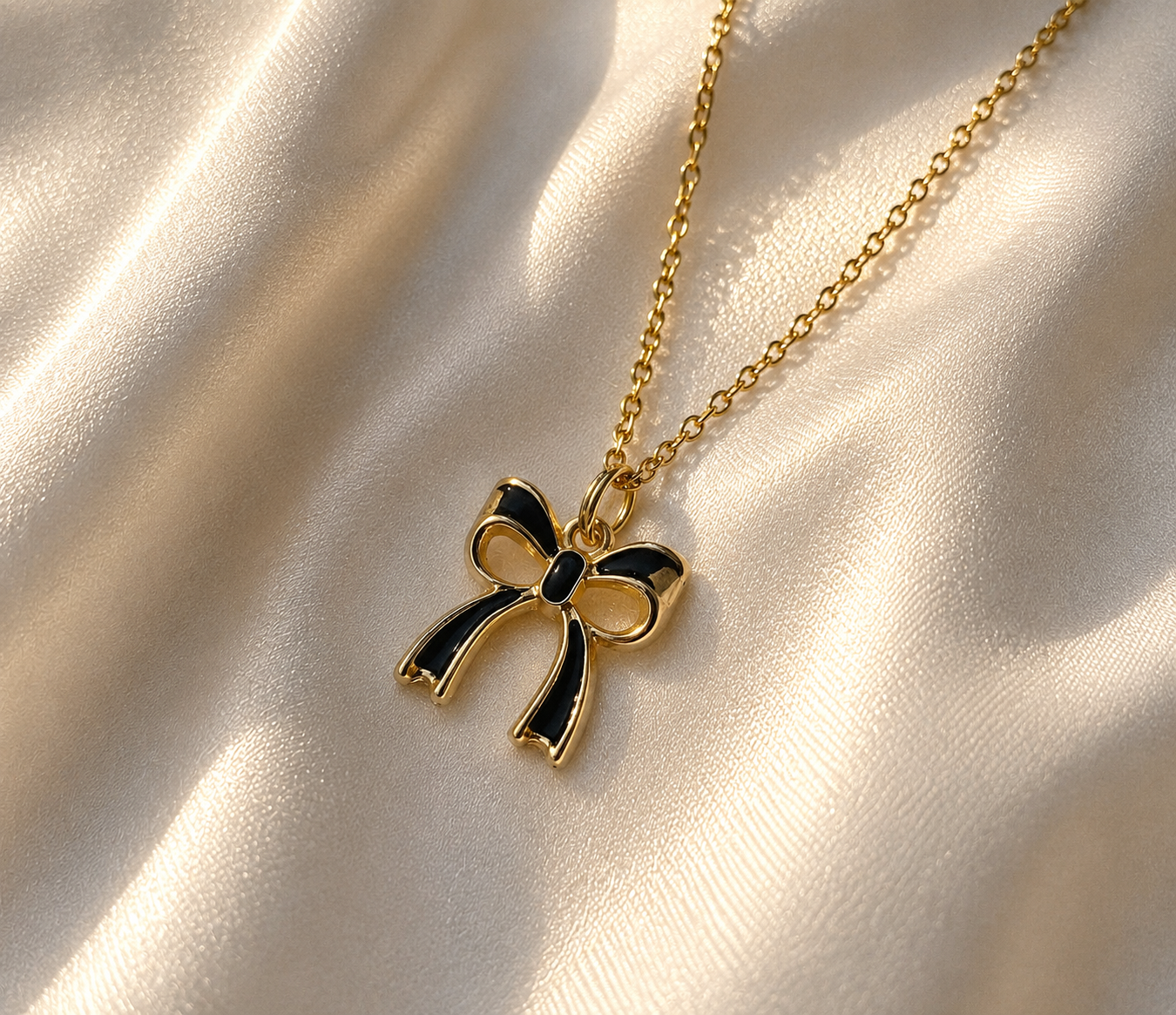 Stylish Trendy Cute Black Bow Gold Charm Pendant Necklace For Women and Girls