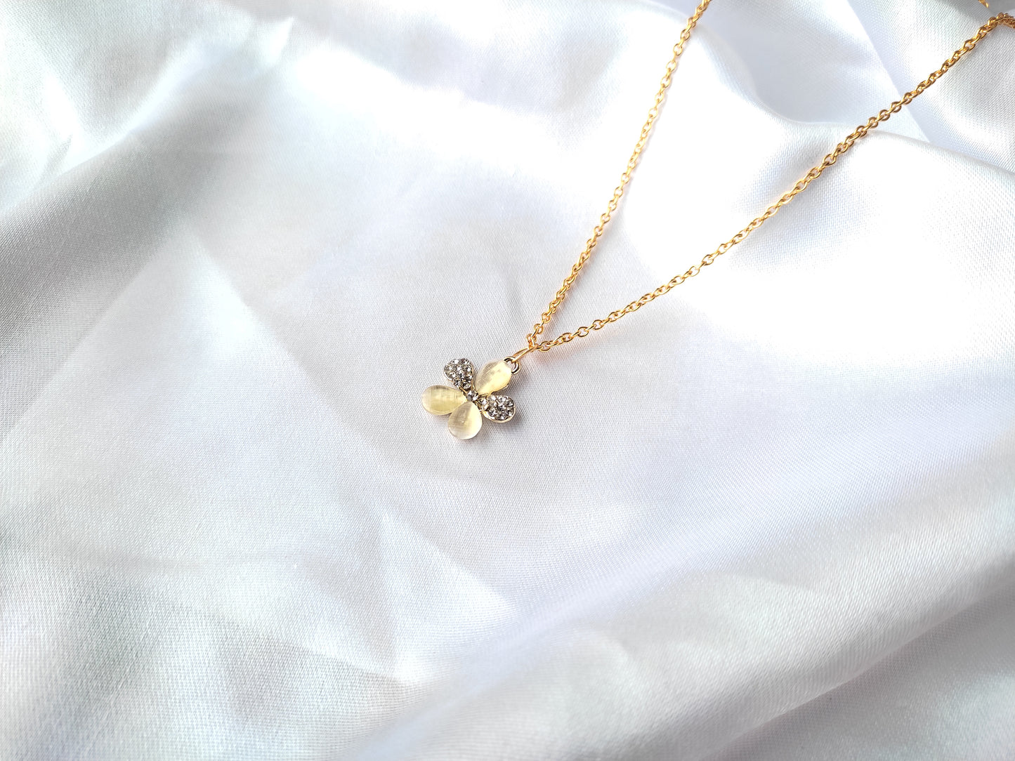 Stylish trendy Korean Gold Plated stoned Flower AD stone charm pendant necklace for women and girls