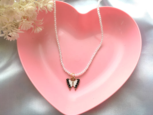 Stylish trendy pretty Butterfly charm white pearl necklace for women and girls