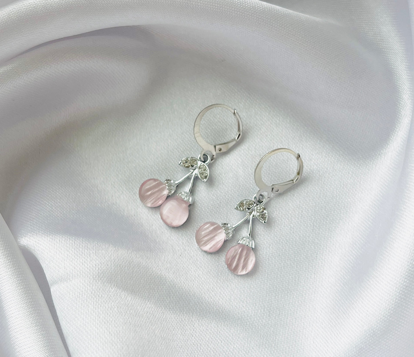 Trendy Silver pink cherry AD charm Hoop earrings for women and girls