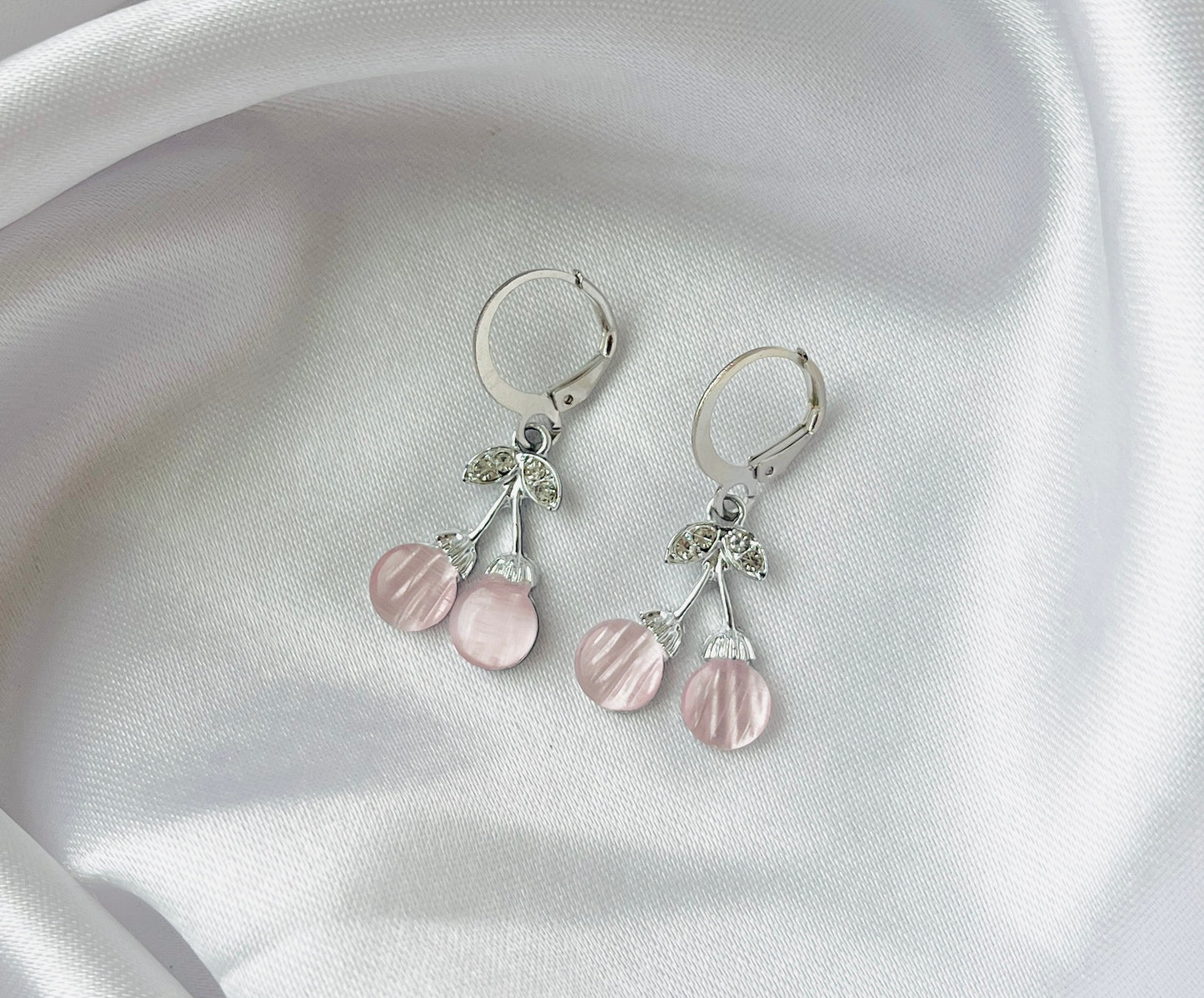 Trendy Silver pink cherry AD charm Hoop earrings for women and girls