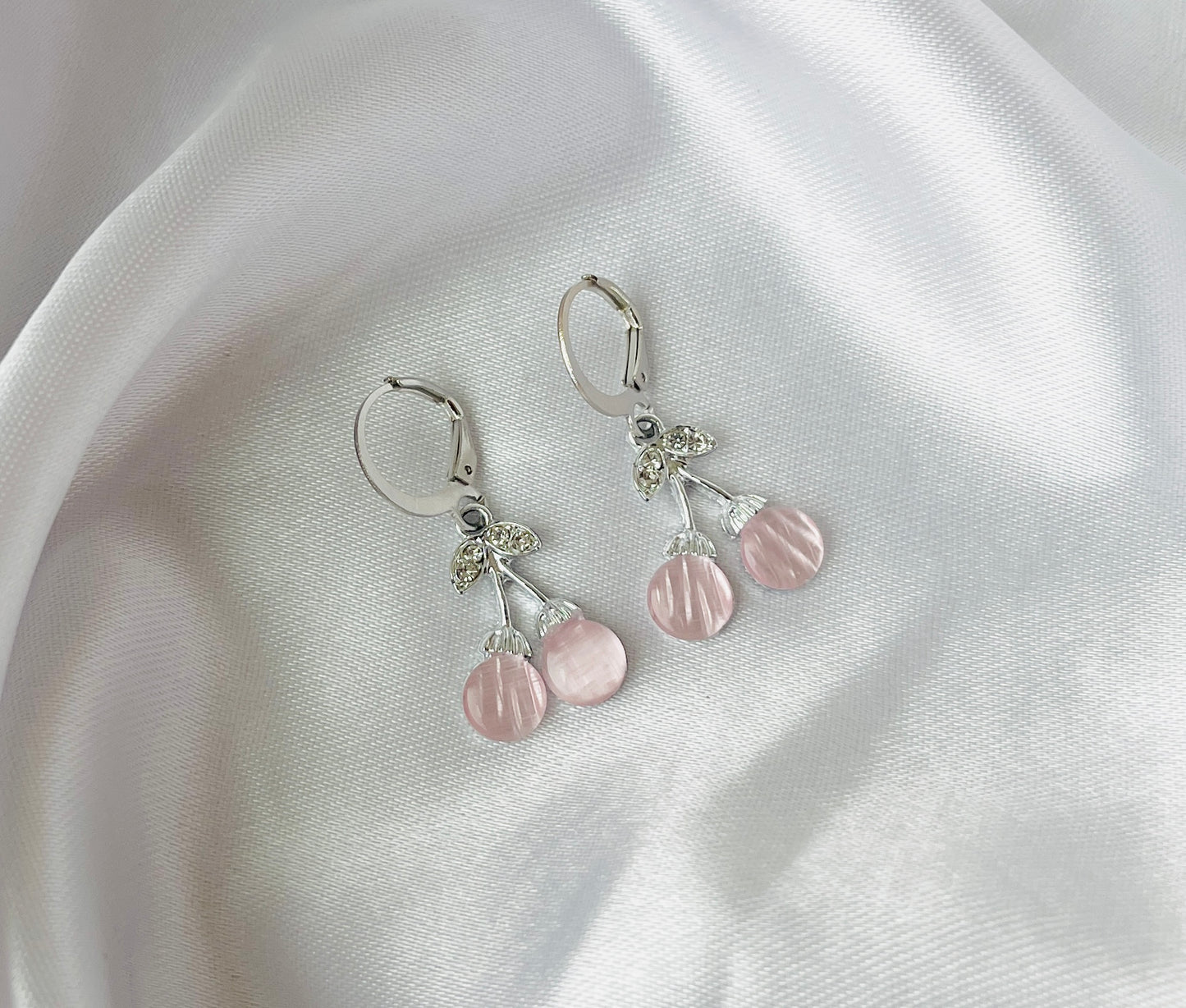 Trendy Silver pink cherry AD charm Hoop earrings for women and girls