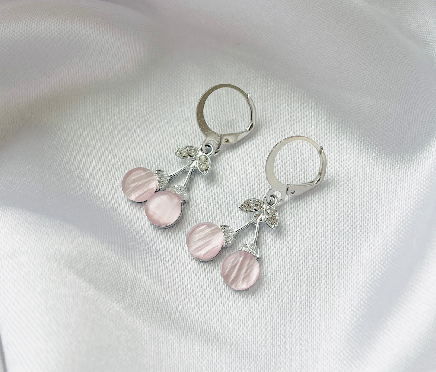 Trendy Silver pink cherry AD charm Hoop earrings for women and girls