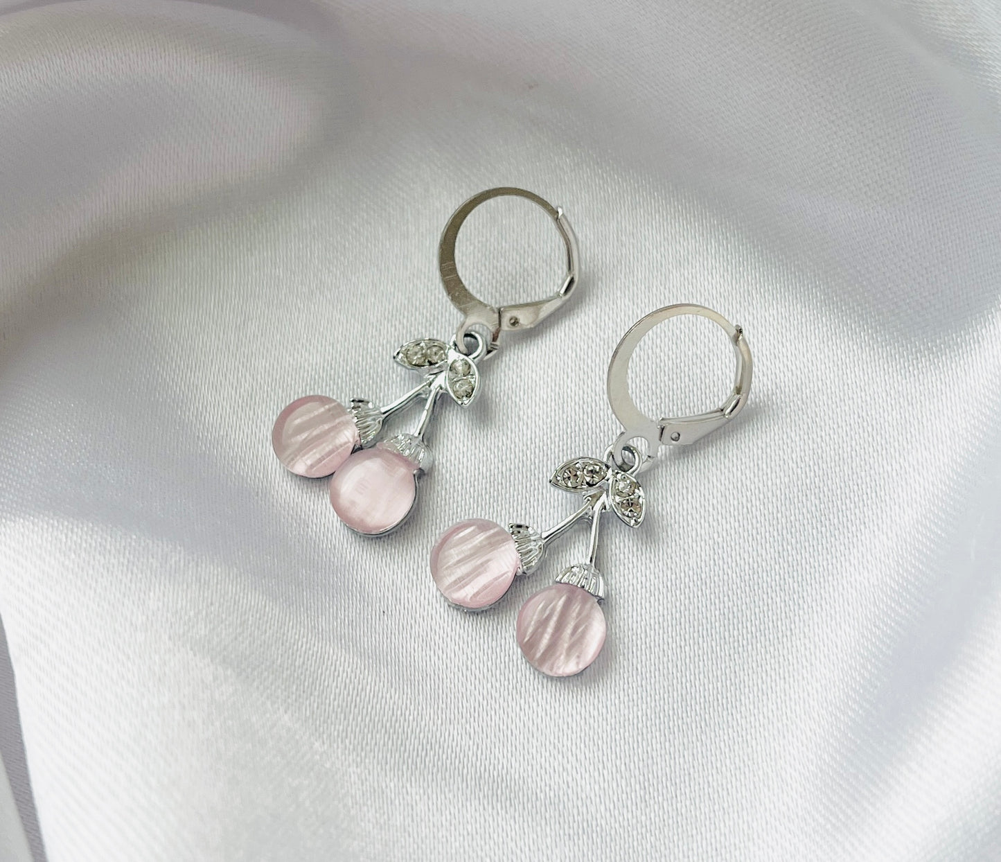 Trendy Silver pink cherry AD charm Hoop earrings for women and girls