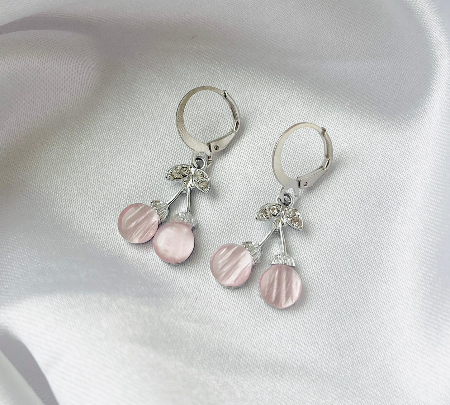 Trendy Silver pink cherry AD charm Hoop earrings for women and girls