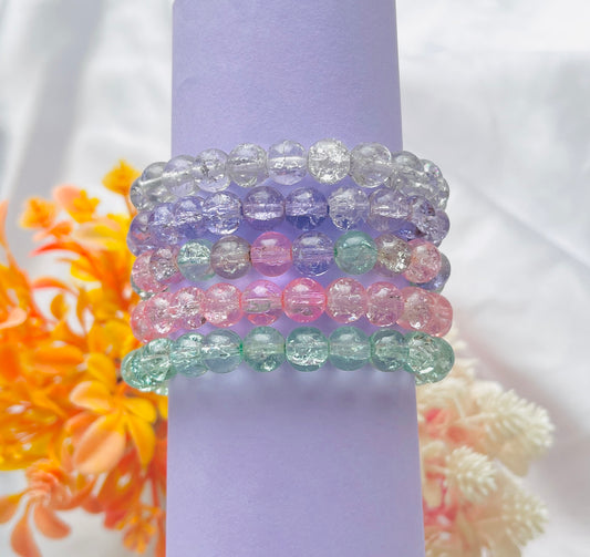 Pack of 5 shinning pretty crystall crackle glass beads bracelet for women and girls, Accessories, Gift, Korean Accessories