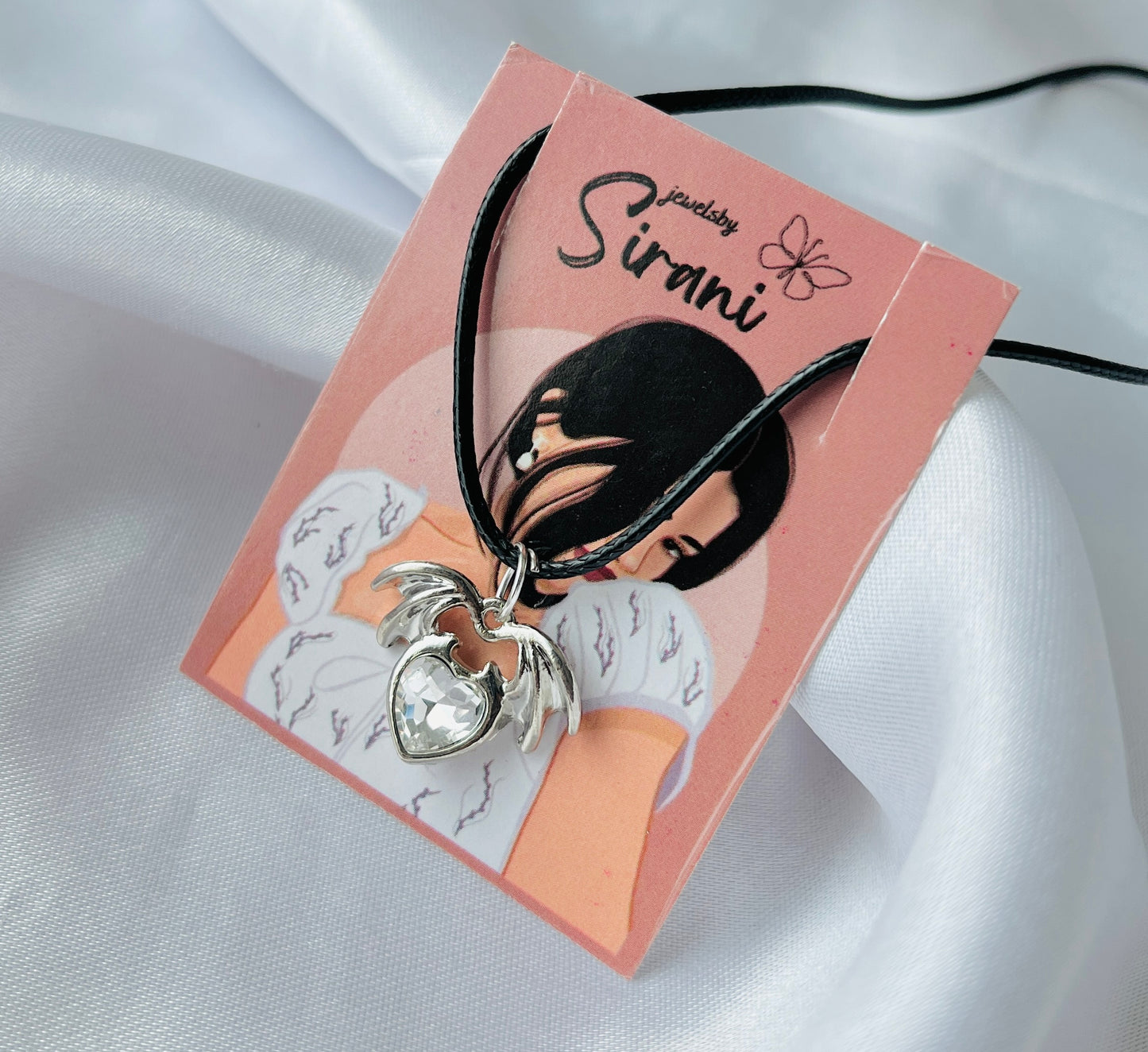 Jewelsbysirani Stylish Heart Wings Black Cord Charm Necklace For Women And Girls | Korean Accessories| Gift for Women And Girls