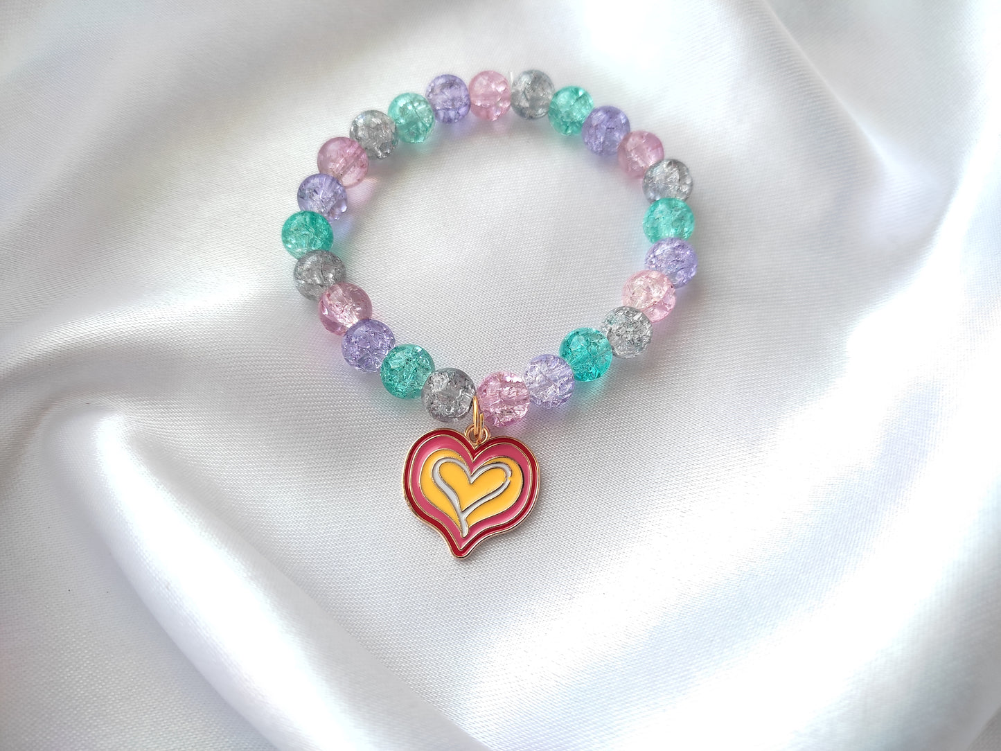 Cute heart multi-colour beads bracelet for women and girls