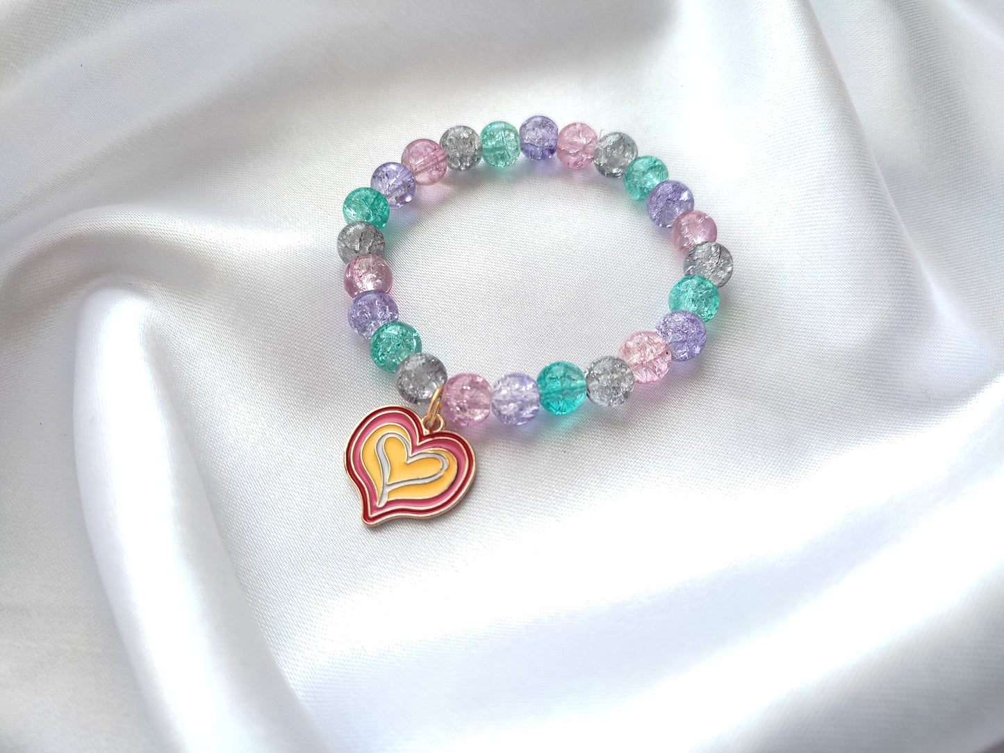 Cute heart multi-colour beads bracelet for women and girls